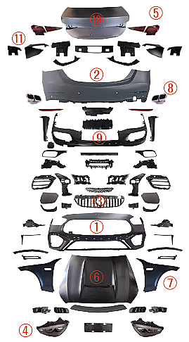 Mercedes-Benz W205'ten W206 AMG C63'e Yükseltme Kiti (Far, Stop Lambası, Kaput ve Çamurluklar) 2015-2018 - 1