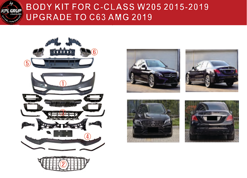 Mercedes-Benz W205'ten W206 AMG C63'e Yükseltme Kiti (Far, Stop Lambası, Kaput ve Çamurluklar Dahil) 2019-2021 - 1