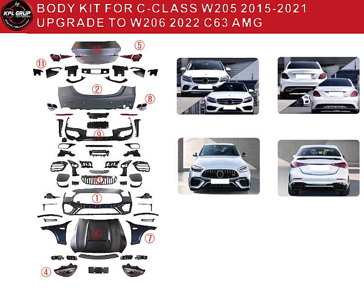 Mercedes Benz C Class W205 C63 AMG Body Kit Kaput Çamurluk - 2