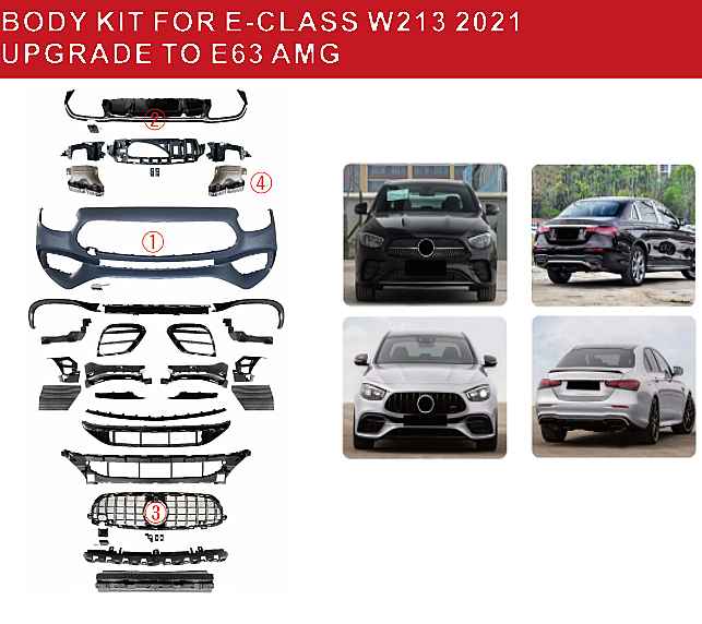 Mercedes Benz E Class W213 Body Kit Uprade to 2021 E63 AMG 5 parça Yükseltme Kiti - 2